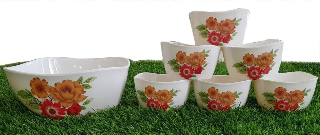 Set Of Seven Pieces Crockey Custard Bowls Set Home Kitchen Glazed Melamine High Quality