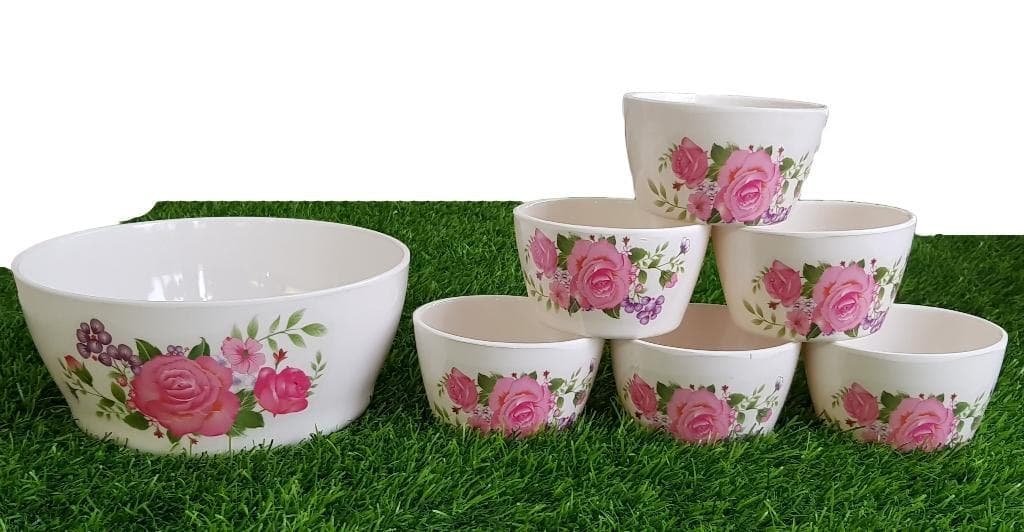 Set Of Seven Pieces Crockey Custard Bowls Set Home Kitchen Glazed Melamine