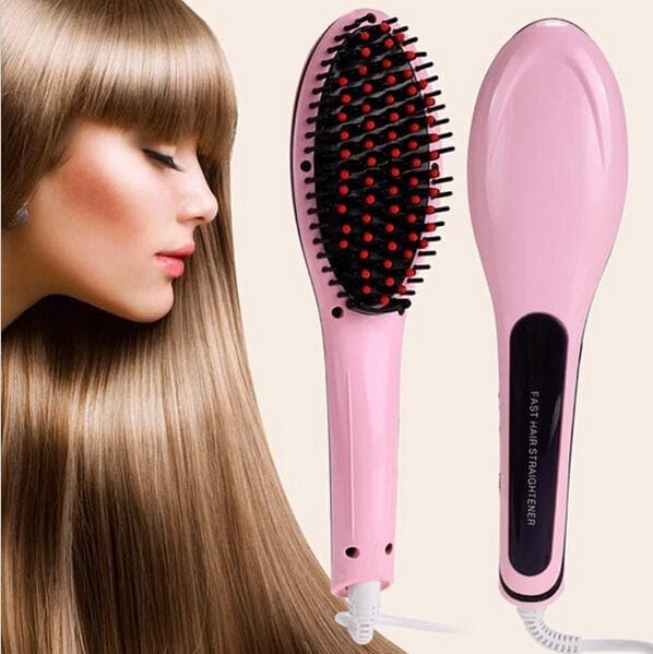 LCD Straightening Fast Smoothing Electric Hair Straightener Brush Ceramic Heating Temperature