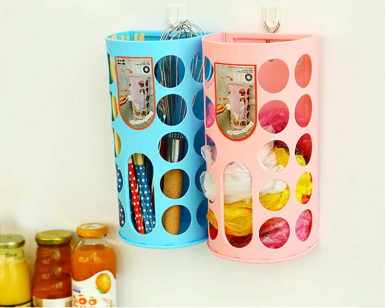 2pcs Household Garbage Bags Storage Box Plastic Bag Holder Organizer Wall Mounted